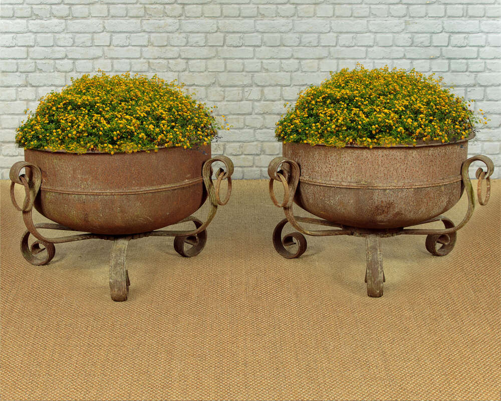 Pair Of Large Iron Garden Planters