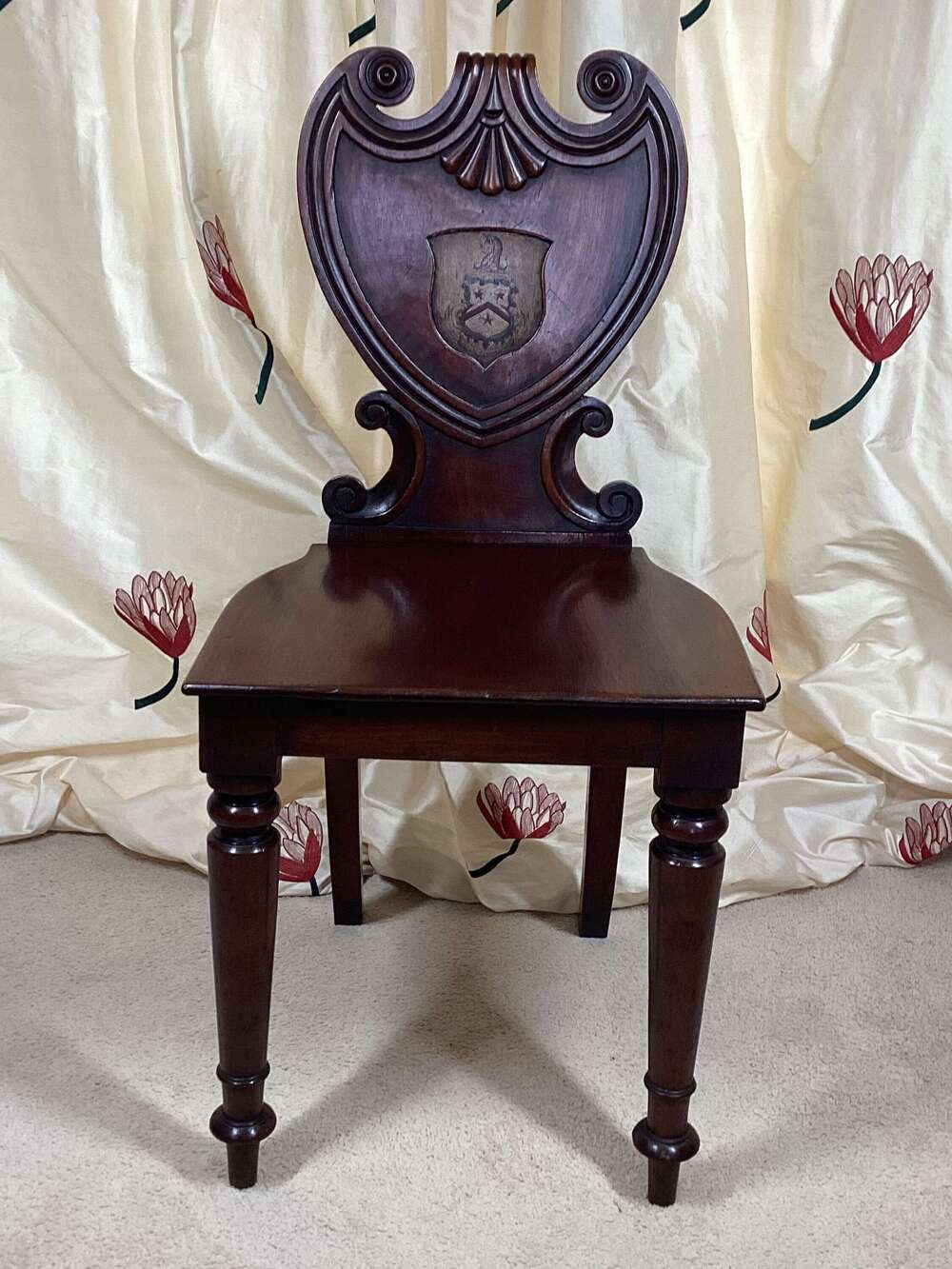 WILLIAM IV HALL CHAIR WITH ARMORIAL SHIELD