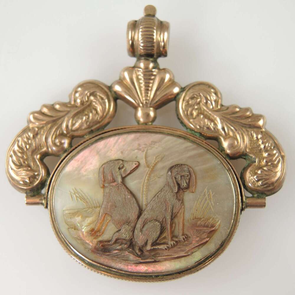 Large carved gilt and abalone fob c1850