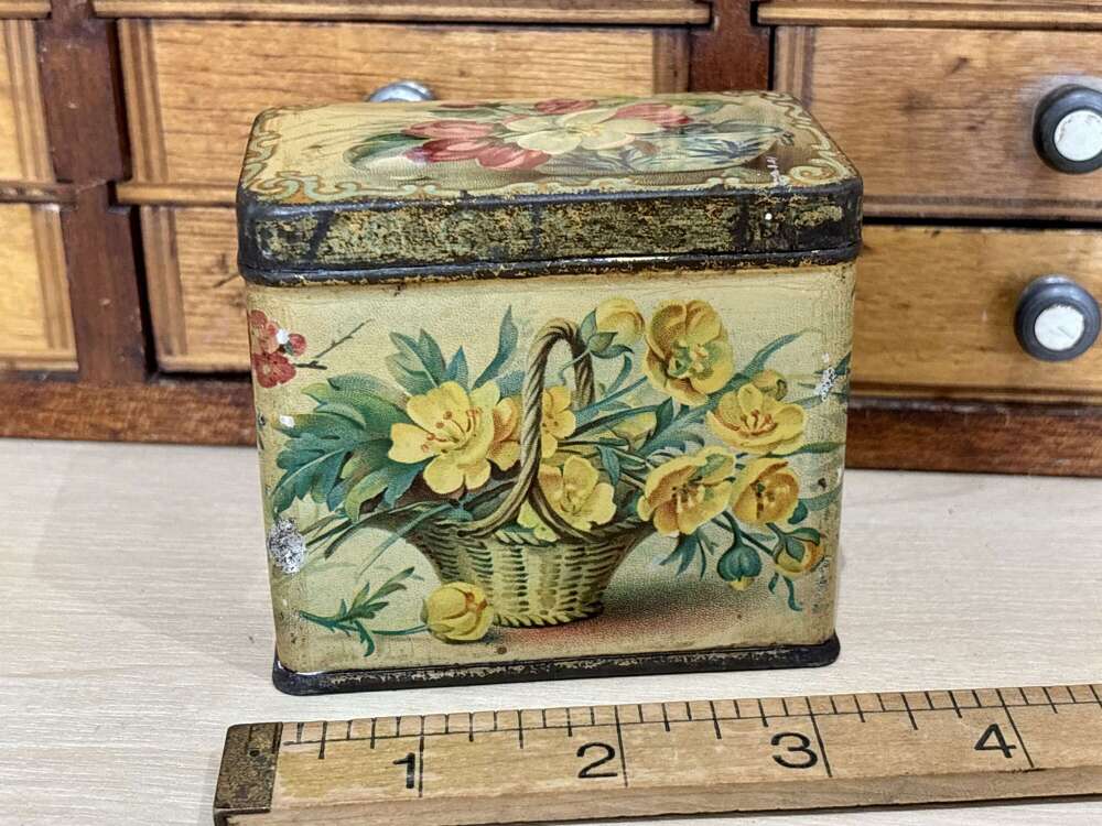 Superb Moss Rimmington Flowers Mustard Tin c1890s