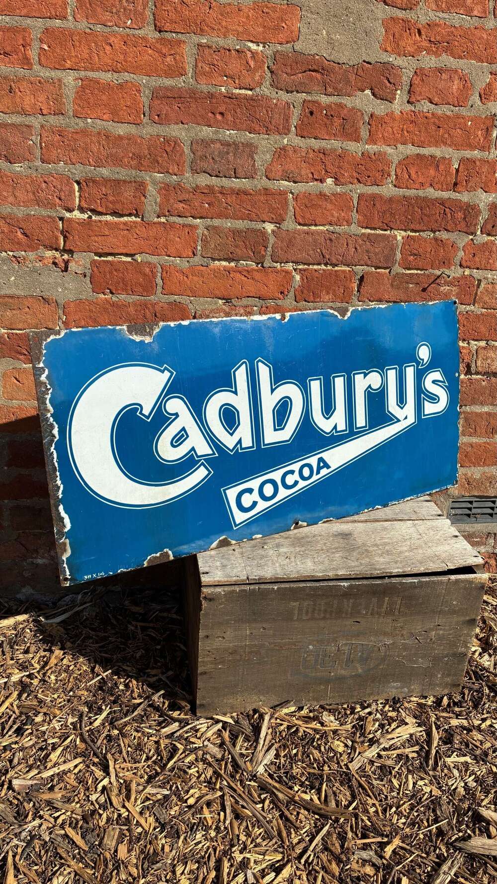 Rare blue Cadburys cocoa enamel advertising sign