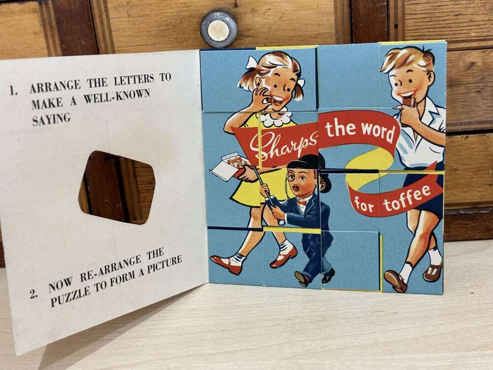 Sharp's Toffee Mechanical Puzzle Advertising Trade Card Ephemera c1930s