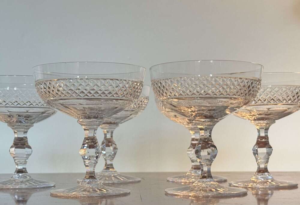 6 French Champagne Glasses Mid Century