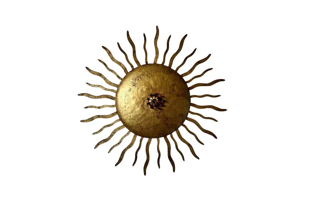 Mid Century Spanish Gilt Metal Sunburst Ceiling Or Wall Light