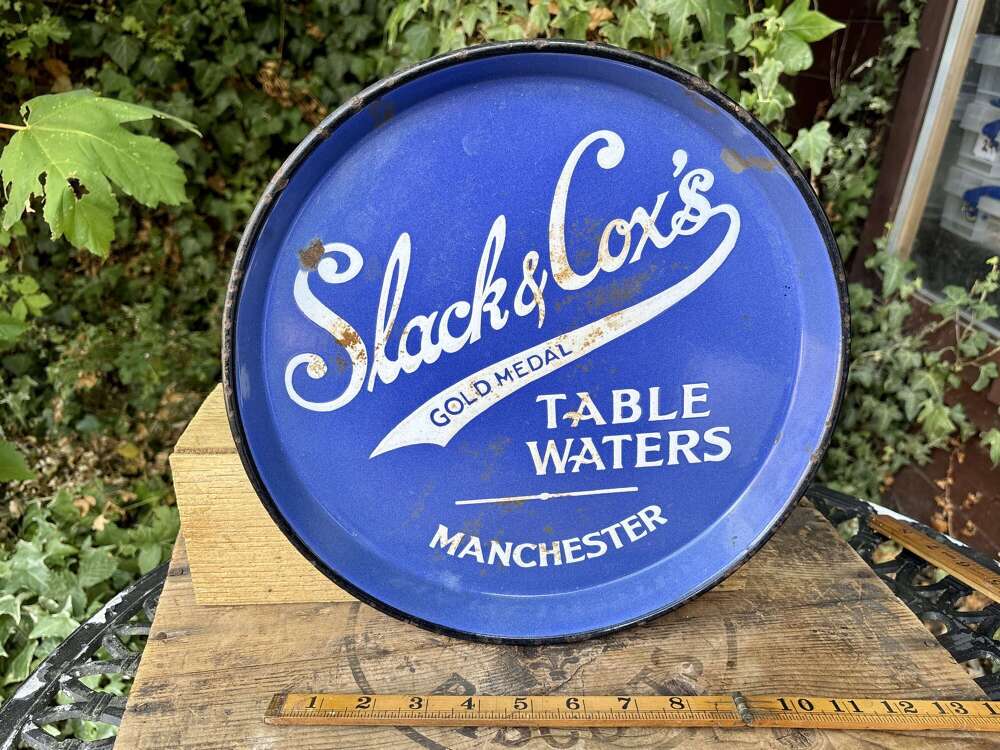 Slack & Cox Mineral Water Manchester Heavy Enamel Tray c1900s