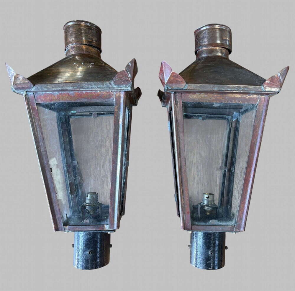 Pair of Early 20th-Century Copper Post Lanterns Circa 1920&ndash;1940