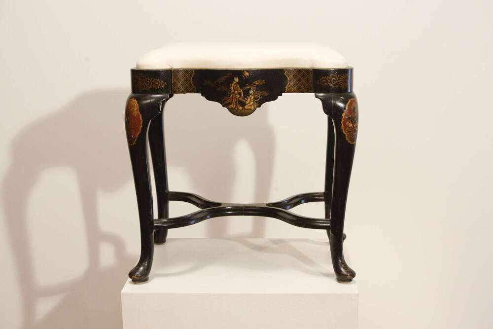 Late 19th Century English  Black Japanned Chinoiserie Decorated Stool