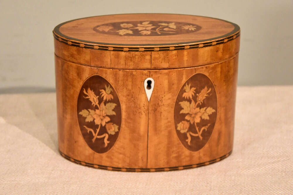 Late 18th century satinwood oval tea caddy