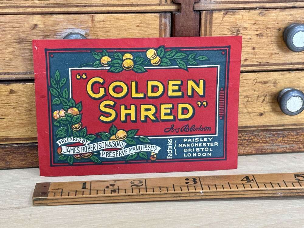Robertson's Golden Shred Small Jam Jar Advertising Label c1920s