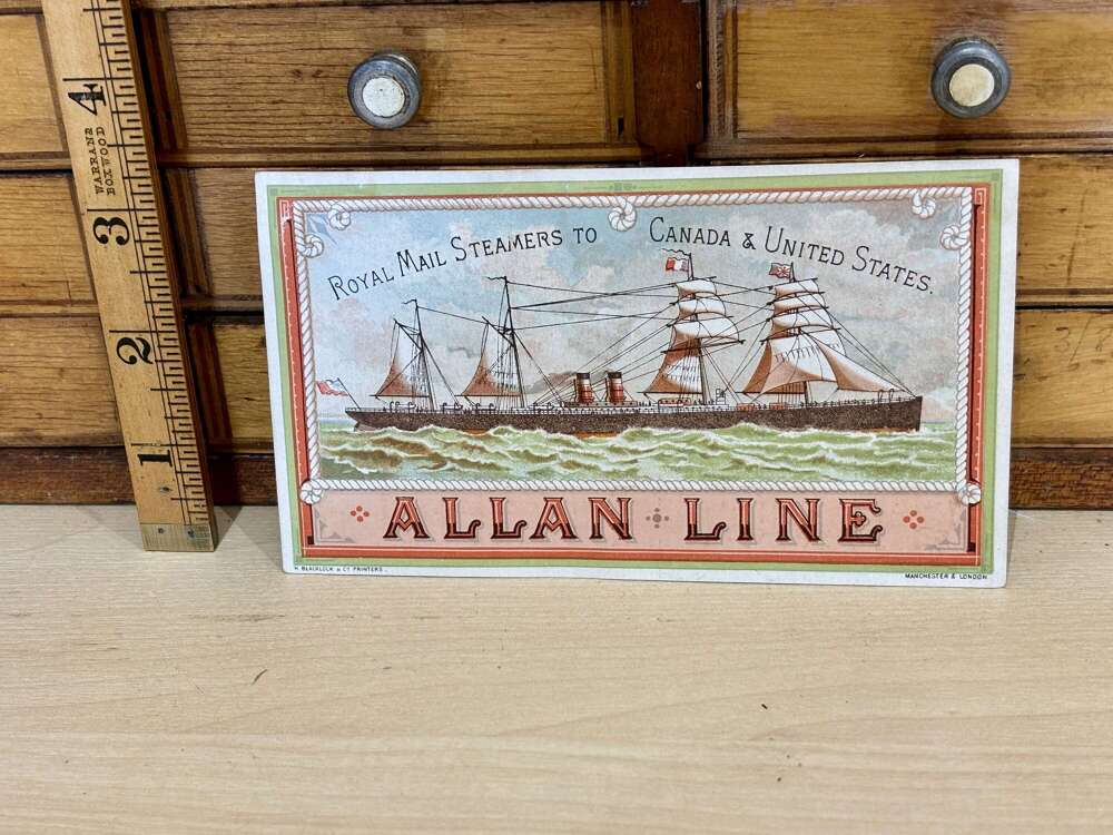 Allan Line Liverpool Royal Mail Steam Ship Advertising Trade Card c1900s