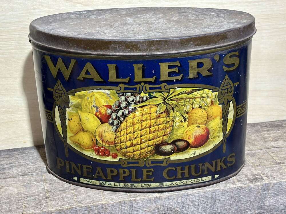 Waller's Pineapple Chunks Oval Toffee Tin c1930s