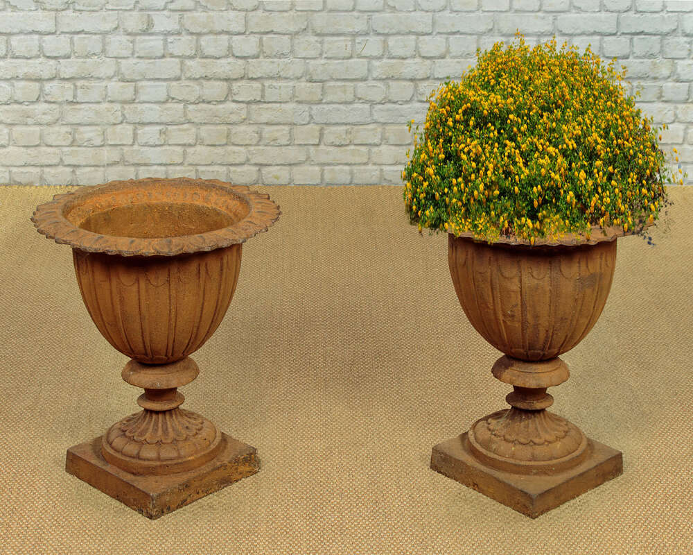 Pair Of Cast Iron Garden Urns