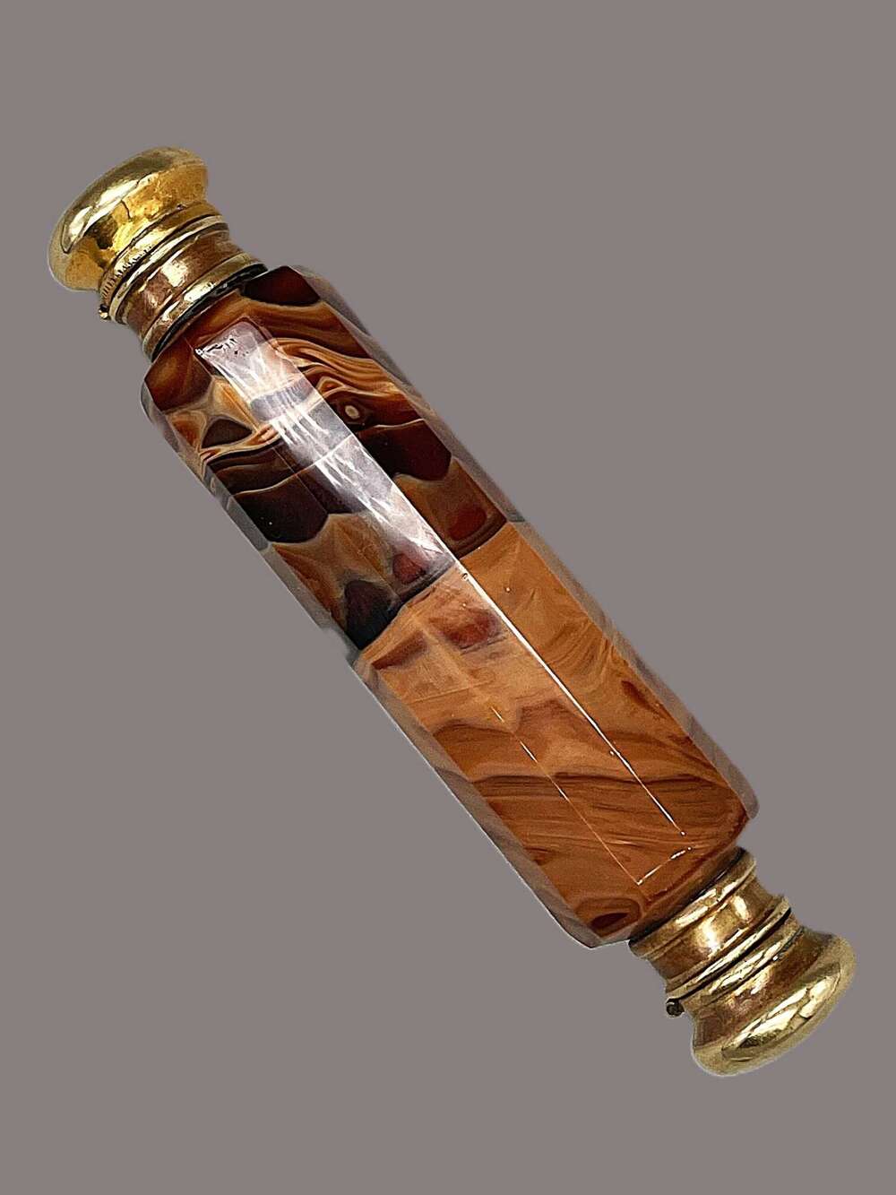 Brown agate double ended scent bottle