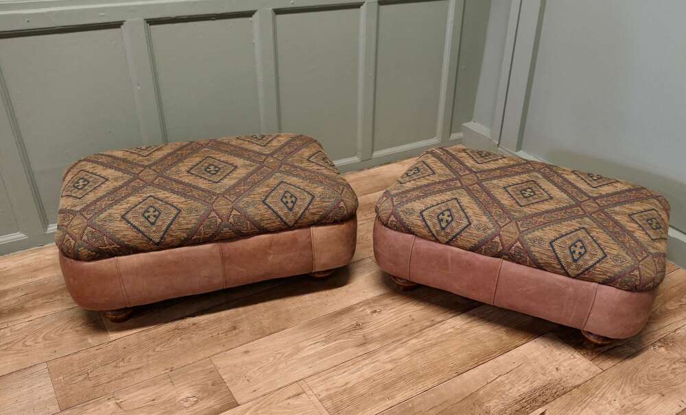 A Pair of Large Leather Carpet Stools or  Pouffes