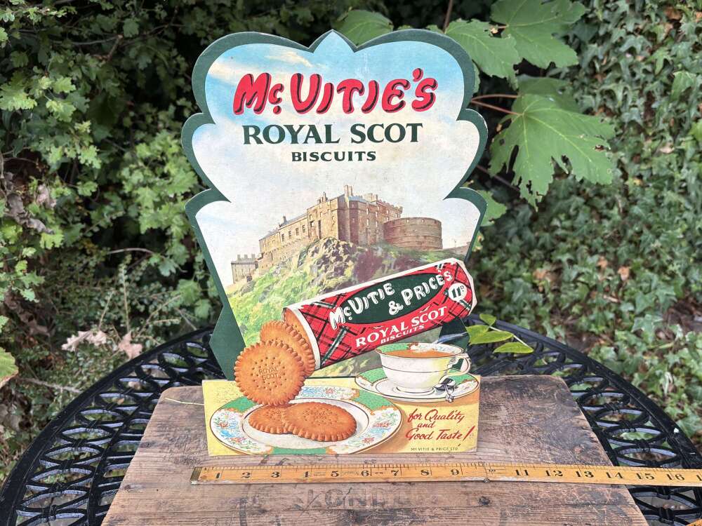 McVitie & Price Royal Scot Edinburgh Castle Biscuit Die-Cut Advertising Card Sign c1950s