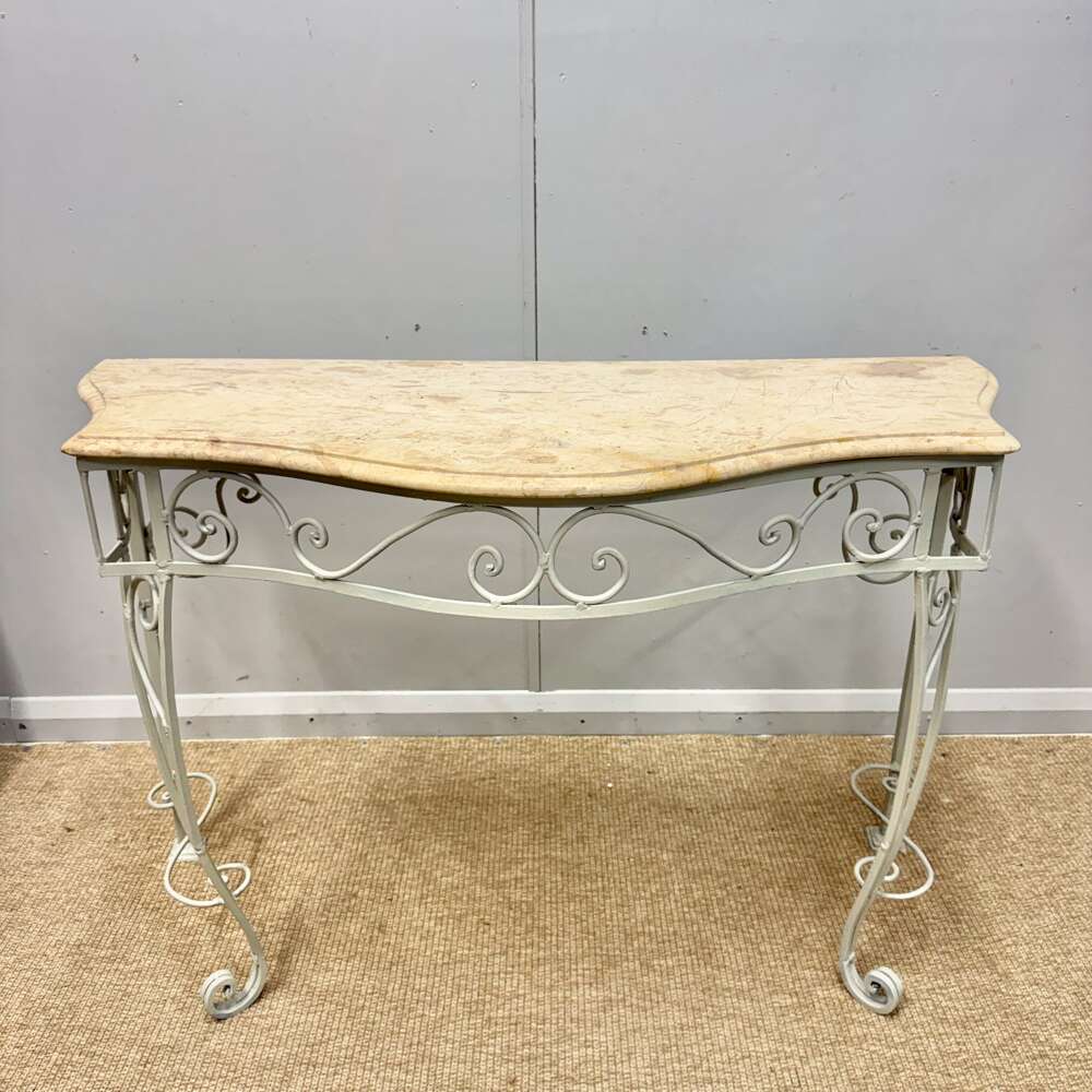 French Wrought Iron And Marble Top Console Table