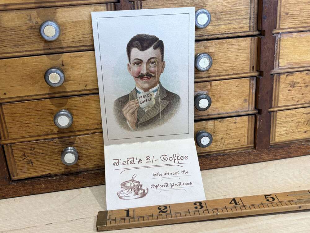 Field's Coffee "How it should be drunk" Fold out Advertising Trade Card c1900s