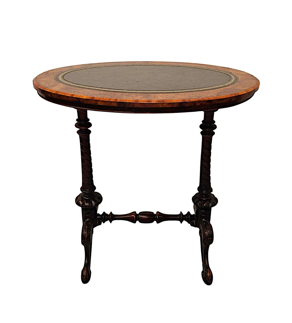A Stunning 19th Century Neat Size Burr Walnut Lamp Or Occasional Table With Leather Insert