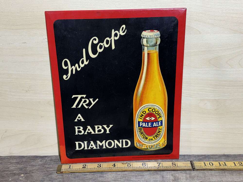 Ind Coope Baby Diamond Beer Pub Advertising Celluloid & Card Sign c1930s