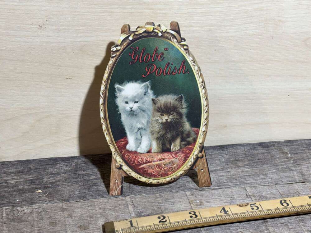 Globe Polish Kitten Cat Standee Advertising Trade Card Ephemera c1900s