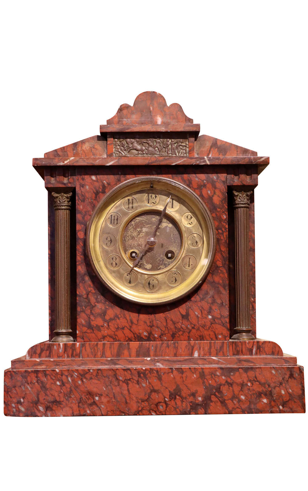 French Rouge Marble and Bronze Mounted Mantel Clock, Circa 1870