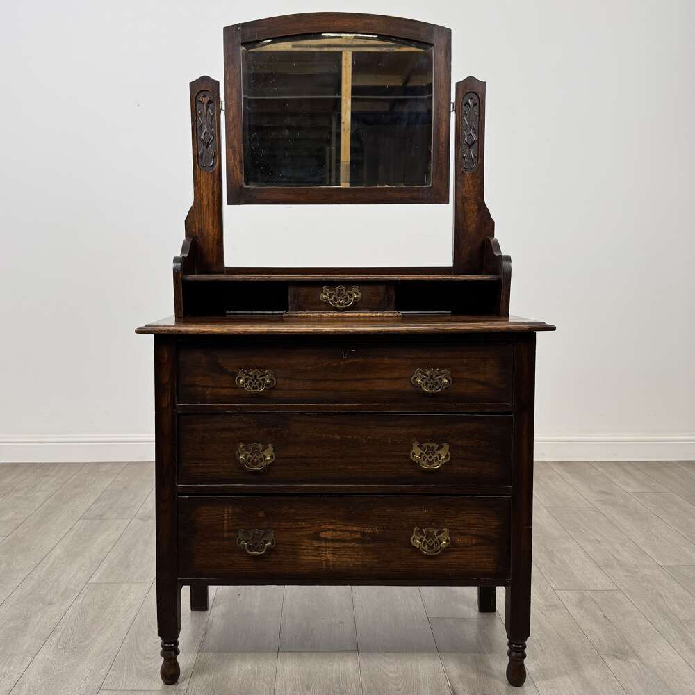  Antique 20th Century Edwardian Dressing Table In Oak