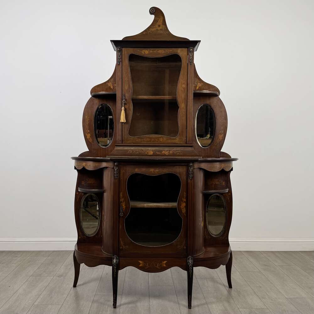 Antique 19th Century Inlaid Display Cabinet In Mahogany