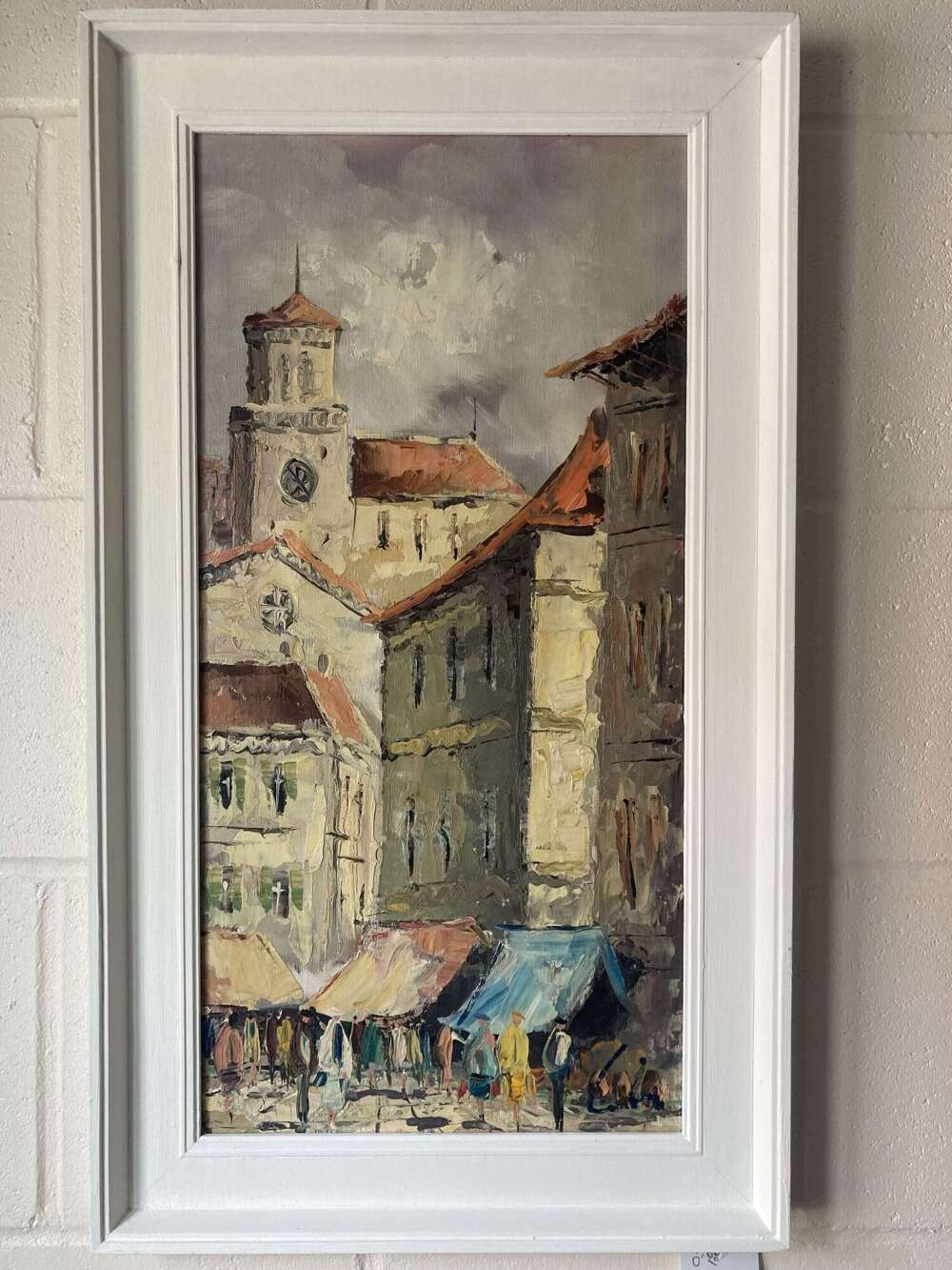 French Market Square Scene Oil on Canvas (circa 1960)