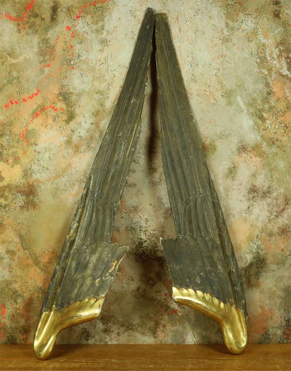 French 18th Century Carved Wood Angel Wings. Antique Gilt Gesso Wings.