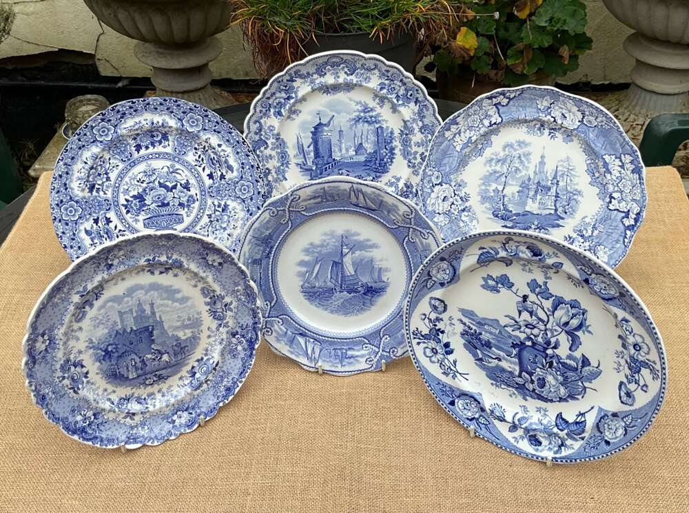 Six Early 19thc Staffordshire Blue & White Printed Plates