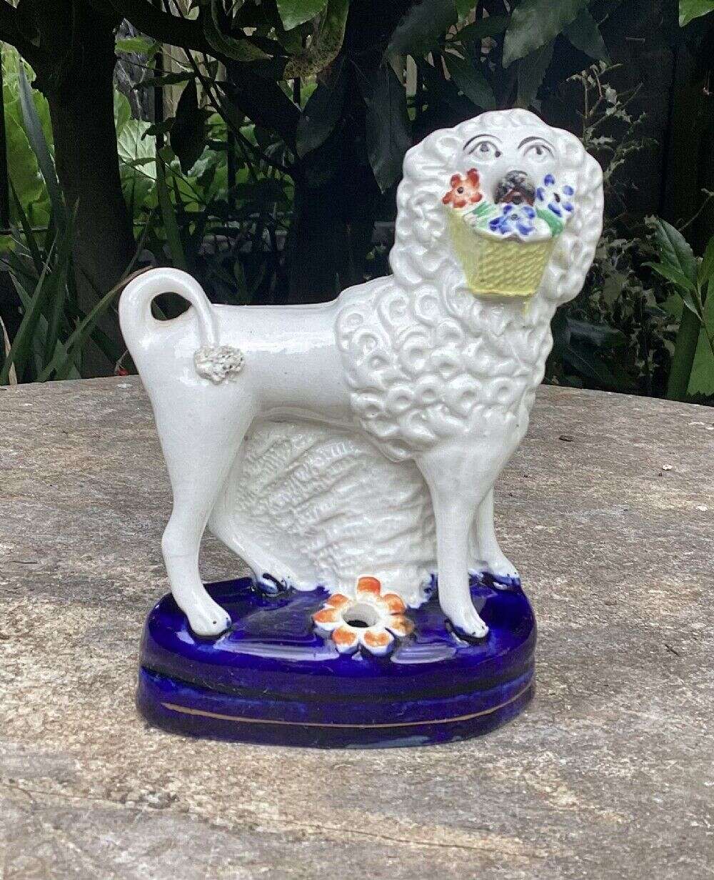 Rare Staffordshire Dog With Antique Basket Quill Holder C1860
