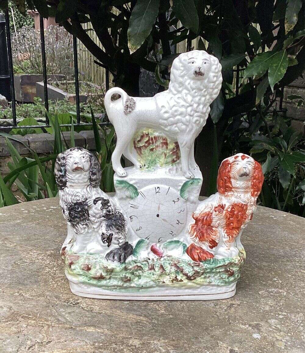 Staffordshire Dog Antique Clock Group C1860