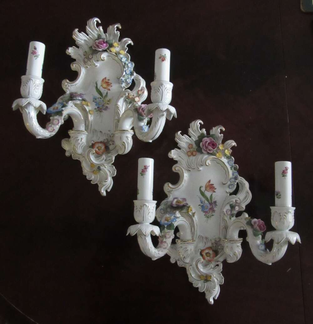 Two Von Schierholz German Porcelain Wall Sconces