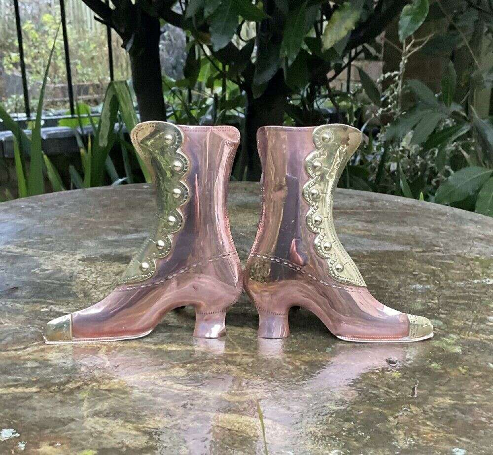 Pair Copper And Brass Boot Fireside Ornaments C1910
