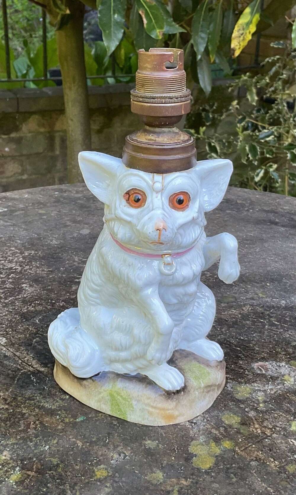 German Porcelain Spitz Dog Lamp C1880