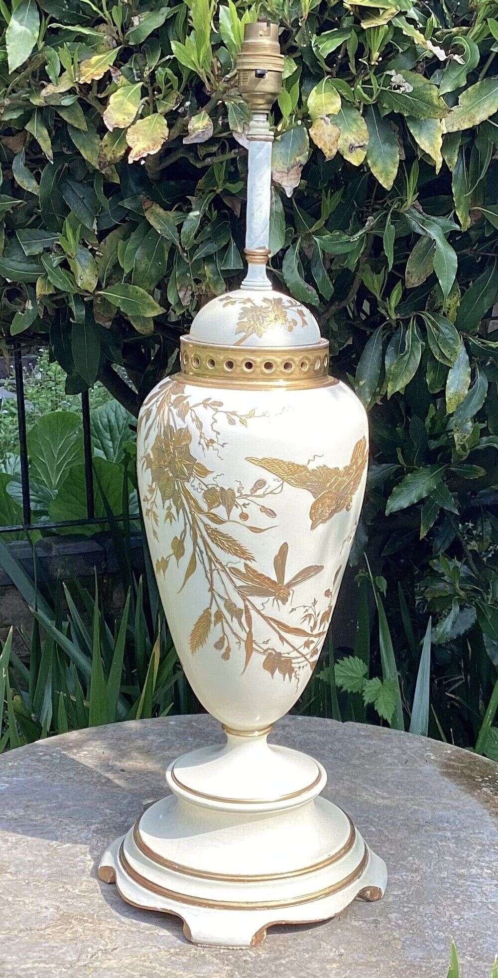 Victorian Porcelain Cream And Gilt Lamp C1890