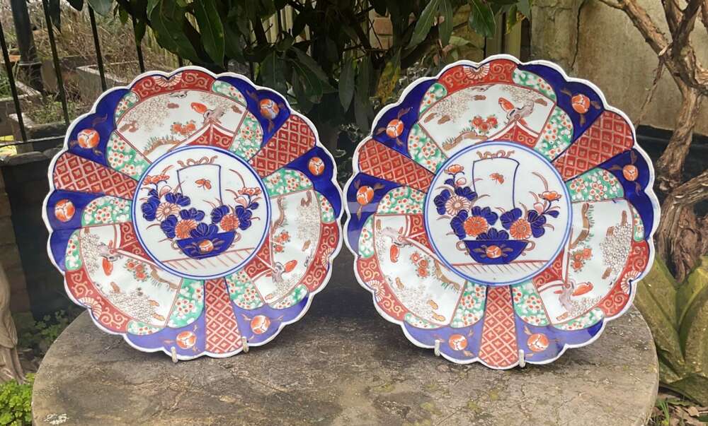 Pair Japanese Imari Scallop Edged Plates C1880