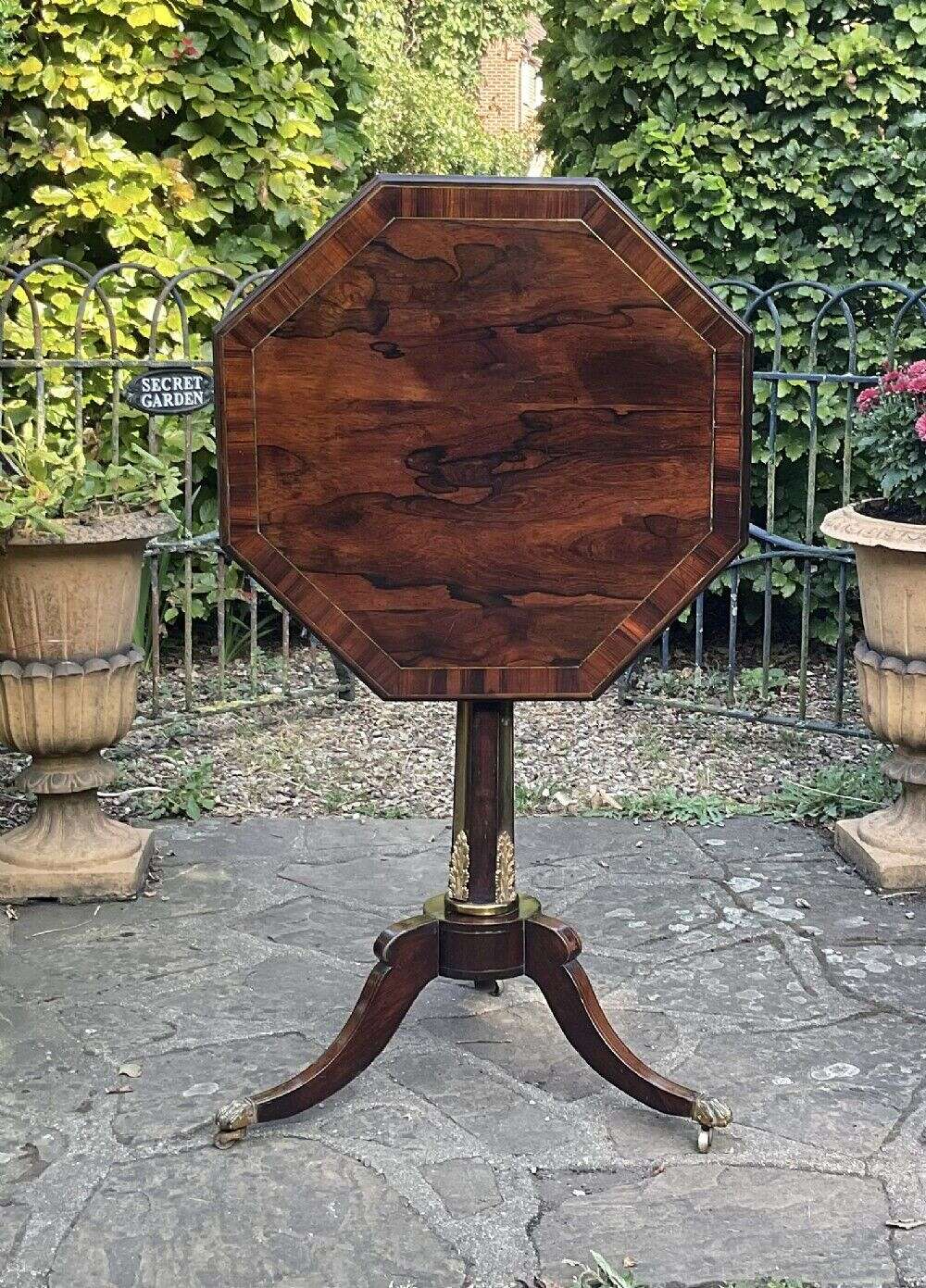 Regency Brass Inlaid Rosewood Tripod Table