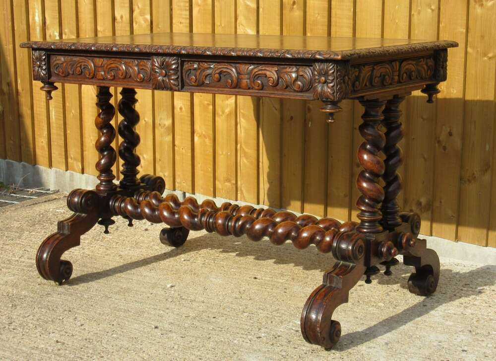 Fine Edwards & Roberts Carved Oak Writing Table
