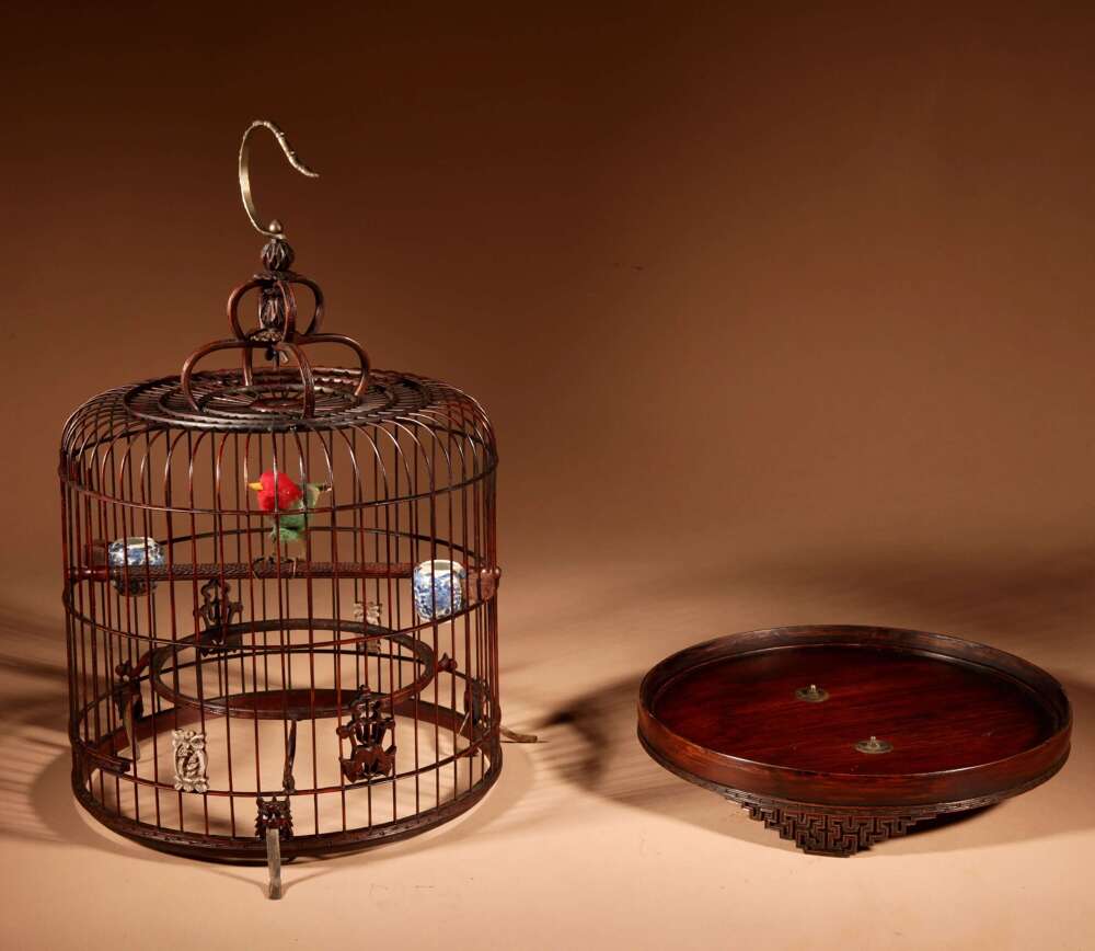 Fine Made And Carved Chinese Bamboo Bird Cage.