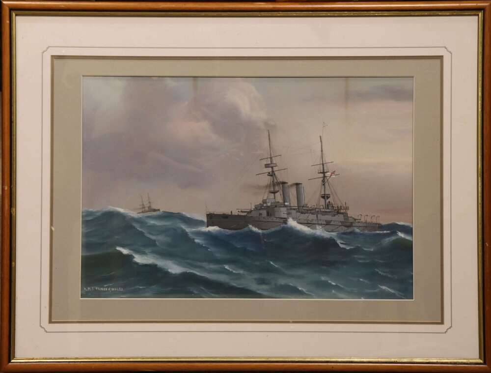 HMS Prince of Wales &ndash; Original Gouache Maritime Painting, Circa 1900
