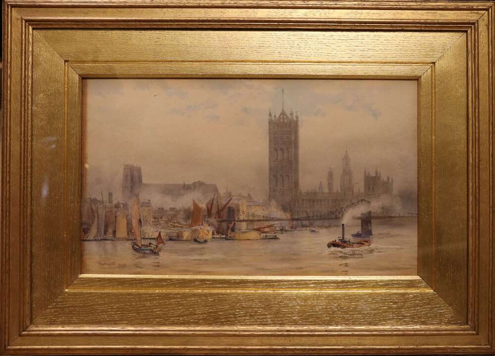 H. Medlycott &ndash; The Houses of Parliament from the Thames, Original Watercolour, Dated 1895