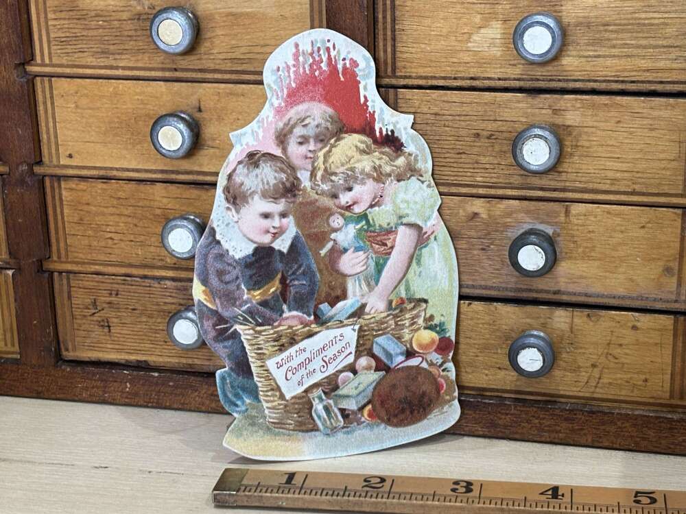 Early Victorian Denton, Arundel Christmas Die-Cut Advertising Trade Card c1898