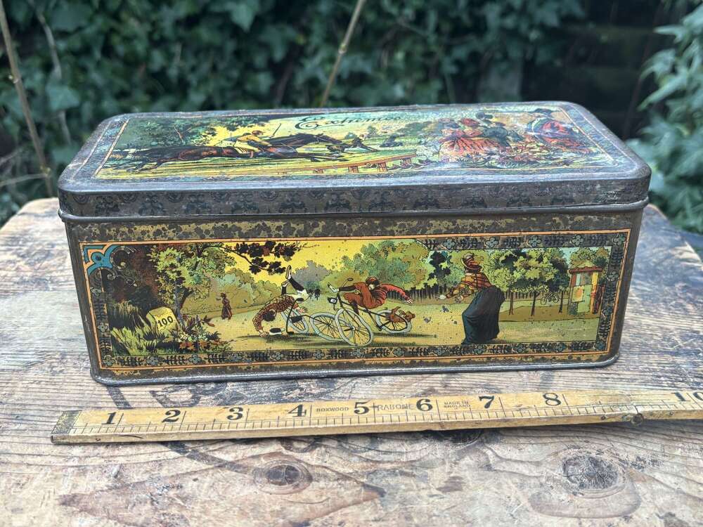 Victorian Sports Bicycle Fishing Cigar Tin c1900s