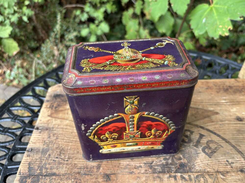 Victorian Crown & Shield Embossed Biscuit Tin c1900s