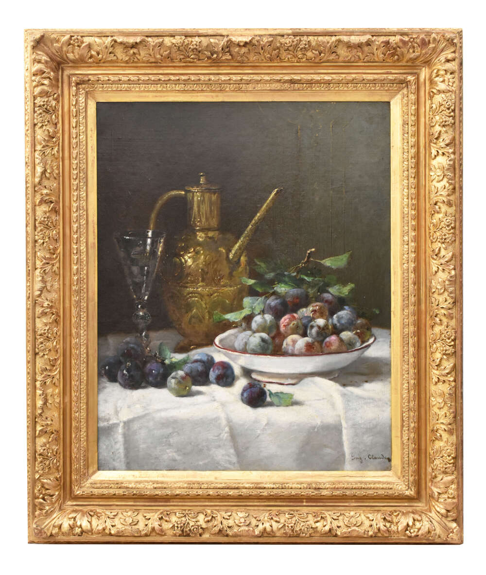 Still Life Painting, Still Life With Plums And Fruit, Antique Painting, Xix. (qnm776) 