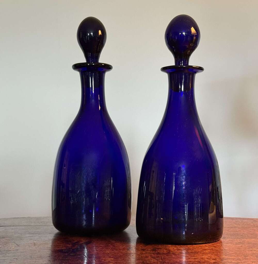 2 Thomas Webb Bristol Blue Mallet Decanters