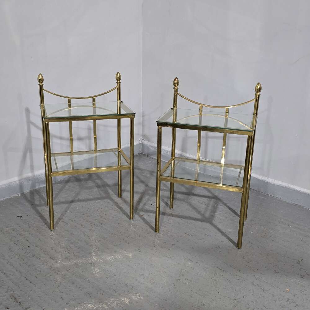 Pair Of Brass & Glass Lamp Tables
