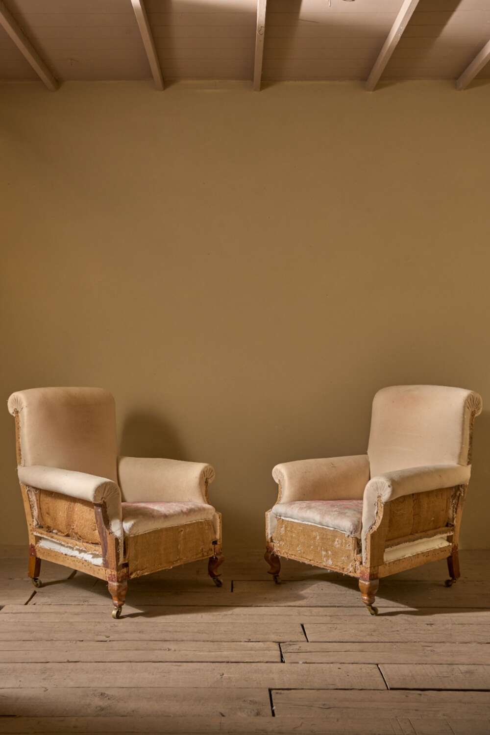 Pair Of C.1900 English Country House Scroll Back Armchairs