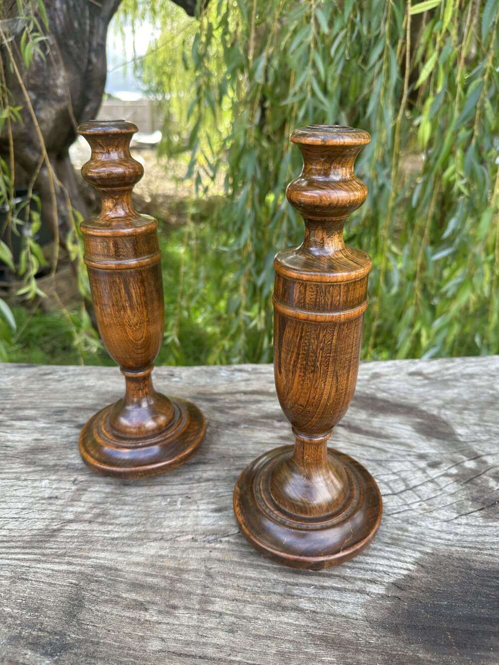 PAIR OF TURNED ASH CANDLESTICKS C1920